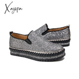 Xajzpa - Women’s Rhinestone Sneakers Flatform Loafers Glitter Slip-On Walking Imily Bela