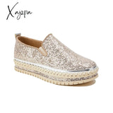 Xajzpa - Women’s Rhinestone Sneakers Flatform Loafers Glitter Slip-On Walking Imily Bela