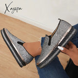 Xajzpa - Women’s Rhinestone Sneakers Flatform Loafers Glitter Slip-On Walking Imily Bela