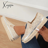 Xajzpa - Women’s Rhinestone Sneakers Flatform Loafers Glitter Slip-On Walking Imily Bela