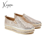 Xajzpa - Women’s Rhinestone Sneakers Flatform Loafers Glitter Slip-On Walking Imily Bela