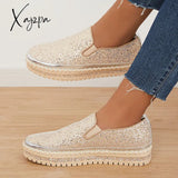 Xajzpa - Women’s Rhinestone Sneakers Flatform Loafers Glitter Slip-On Walking Imily Bela