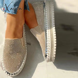 Xajzpa - Women’s Rhinestone Sneakers Flatform Loafers Glitter Slip-On Walking Imily Bela