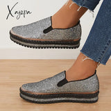 Xajzpa - Women’s Rhinestone Sneakers Flatform Loafers Glitter Slip-On Walking Imily Bela