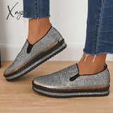 Xajzpa - Women’s Rhinestone Sneakers Flatform Loafers Glitter Slip-On Walking Imily Bela