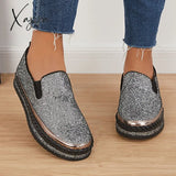 Xajzpa - Women’s Rhinestone Sneakers Flatform Loafers Glitter Slip-On Walking Imily Bela