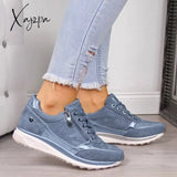 Xajzpa - Women’s Shoes Silver Sneakers Zipper Thick Bottom Casual Lace-Up Tenis Feminino Zapatos