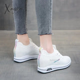 Xajzpa - Women’s Shoes Summer Hidden Heel Wedges White Pink Sneakers Female Platform Breathable