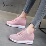 Xajzpa - Women's Shoes Summer Hidden Heel Wedges White Pink Sneakers Female Platform Breathable Mesh Black High Heel Casual Shoes