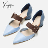 Xajzpa - Women’s Simple Buckle Casual Low Heels Sky Blue Pumps / 4