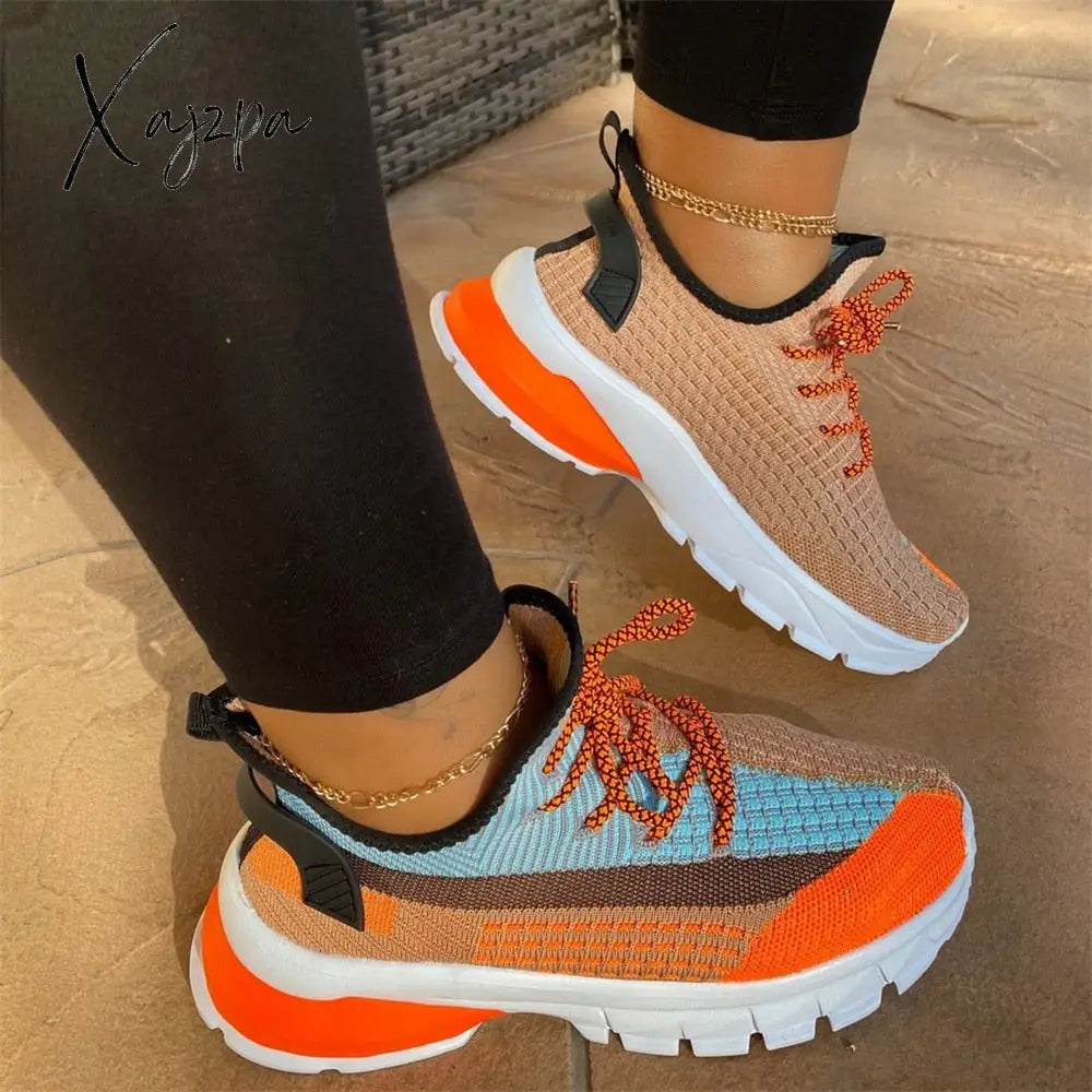 Xajzpa - Women’s Sneakers Free Shipping Ladies Sport Shoes Autumn Mix Color Knitted Fabric 35-43