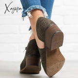 Xajzpa - Women’s Summer Cowgirl Boots Laser Cutout Low Heel Hollow Out Booties