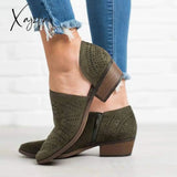 Xajzpa - Women’s Summer Cowgirl Boots Laser Cutout Low Heel Hollow Out Booties Olive Green / 5