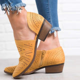 Xajzpa - Women’s Summer Cowgirl Boots Laser Cutout Low Heel Hollow Out Booties Yellow / 5