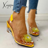 Xajzpa - Women’s Summer Flower Sandals Rhinestone Elegant Clear Slingback