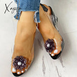 Xajzpa - Women’s Summer Flower Sandals Rhinestone Elegant Clear Slingback