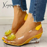 Xajzpa - Women’s Summer Flower Sandals Rhinestone Elegant Clear Slingback