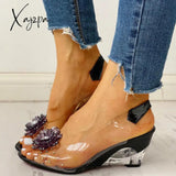 Xajzpa - Women’s Summer Flower Sandals Rhinestone Elegant Clear Slingback