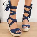 Xajzpa - Women’s Summer Lace Up Espadrille Heel Platform Wedge Sandals