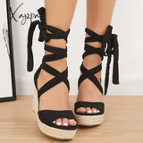 Xajzpa - Women’s Summer Lace Up Espadrille Heel Platform Wedge Sandals