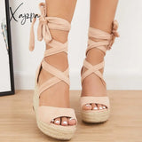 Xajzpa - Women’s Summer Lace Up Espadrille Heel Platform Wedge Sandals