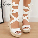 Xajzpa - Women’s Summer Lace Up Espadrille Heel Platform Wedge Sandals