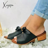 Xajzpa - Women’s Summer Sandals Chunky Heel Elegant Bow Low Slippers Black / 5