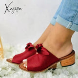 Xajzpa - Women’s Summer Sandals Chunky Heel Elegant Bow Low Slippers Red / 5