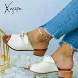 Xajzpa - Women’s Summer Sandals Chunky Heel Elegant Bow Low Slippers White / 5