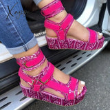 Xajzpa - Womens Summer Sandals Vintage Graffiti Platforms Pink / 5