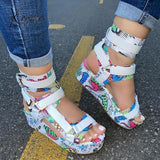 Xajzpa - Womens Summer Sandals Vintage Graffiti Platforms White / 5