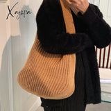 Xajzpa - Women's Tote Bag Female Shoulder Large Capacity Designer Handbags Autumn Winter New Knitting Shopping Handle Women Shopper Bags