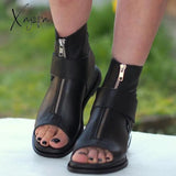 Xajzpa - Women’s Vintage Sandals Western Black Leather Flat Heel Zipper Boots