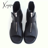 Xajzpa - Women’s Vintage Sandals Western Black Leather Flat Heel Zipper Boots