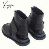 Xajzpa - Women’s Vintage Sandals Western Black Leather Flat Heel Zipper Boots