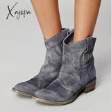 Xajzpa - Womens Vintage Western Boots Winter Ankle Suede Low Heel