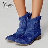 Xajzpa - Womens Vintage Western Boots Winter Ankle Suede Low Heel