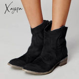 Xajzpa - Womens Vintage Western Boots Winter Ankle Suede Low Heel