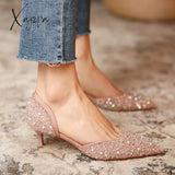 Xajzpa - Women's Wedding Bridal Shoes New Crystal Elegant Pointed Toe Medium Heel Sexy Women\'s Party Shoes Pumps Women Shoes