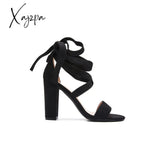 Xajzpa - Women’s Wedding High Heels Lace Up Sandals Chunky Block Ankle Tie Strappy Pumps