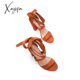 Xajzpa - Women’s Wedding High Heels Lace Up Sandals Chunky Block Ankle Tie Strappy Pumps