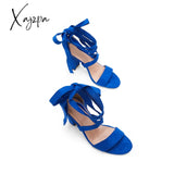 Xajzpa - Women’s Wedding High Heels Lace Up Sandals Chunky Block Ankle Tie Strappy Pumps