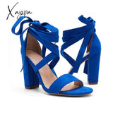 Xajzpa - Women’s Wedding High Heels Lace Up Sandals Chunky Block Ankle Tie Strappy Pumps