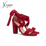 Xajzpa - Women’s Wedding High Heels Lace Up Sandals Chunky Block Ankle Tie Strappy Pumps