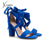 Xajzpa - Women’s Wedding High Heels Lace Up Sandals Chunky Block Ankle Tie Strappy Pumps