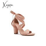 Xajzpa - Women’s Wedding High Heels Lace Up Sandals Chunky Block Ankle Tie Strappy Pumps