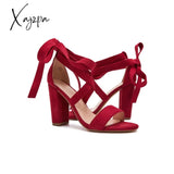 Xajzpa - Women’s Wedding High Heels Lace Up Sandals Chunky Block Ankle Tie Strappy Pumps