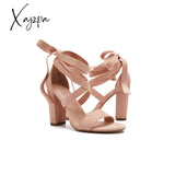 Xajzpa - Women’s Wedding High Heels Lace Up Sandals Chunky Block Ankle Tie Strappy Pumps