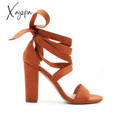 Xajzpa - Women’s Wedding High Heels Lace Up Sandals Chunky Block Ankle Tie Strappy Pumps