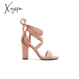 Xajzpa - Women’s Wedding High Heels Lace Up Sandals Chunky Block Ankle Tie Strappy Pumps